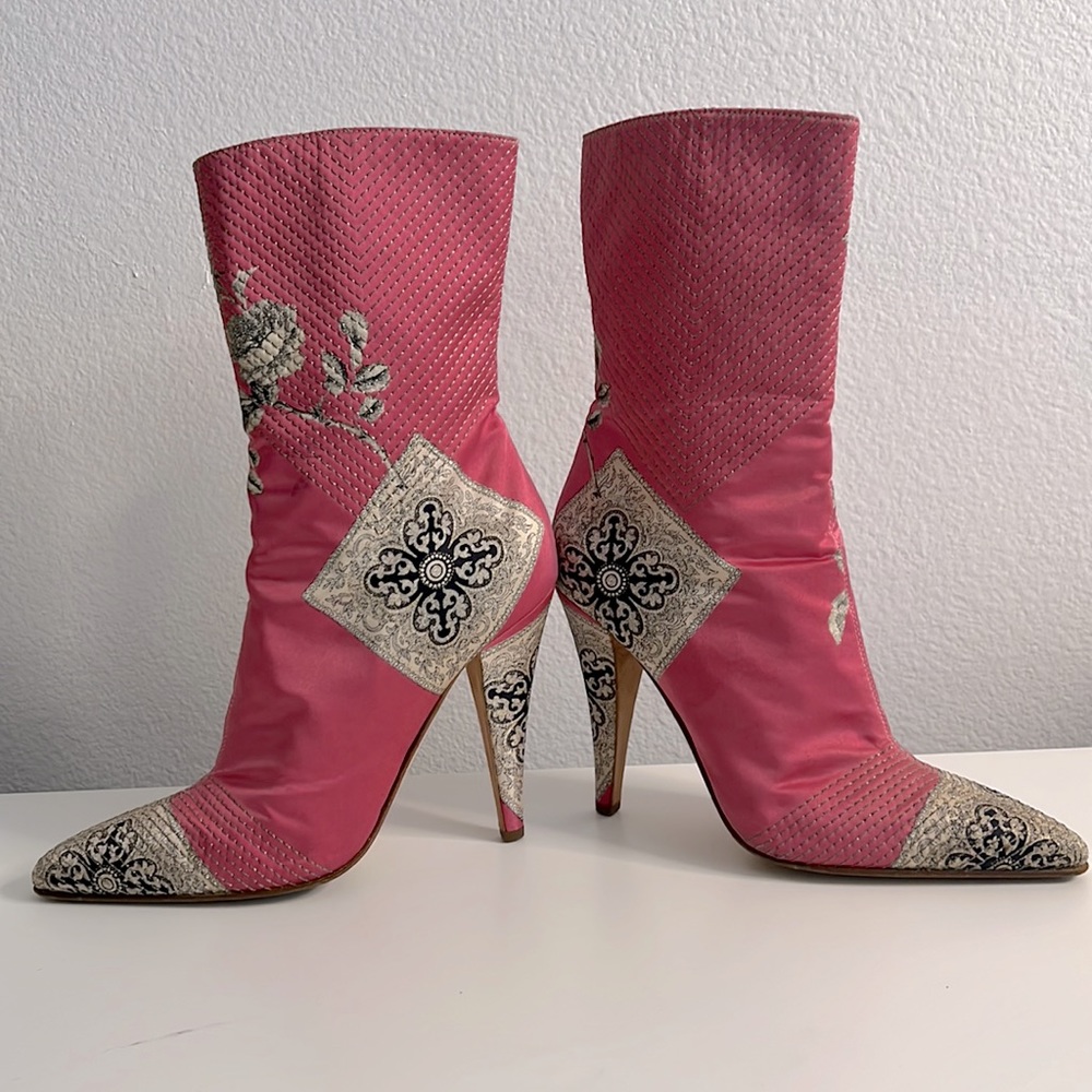 RARE Roberto Cavalli Patchwork Silk Boots Sz 38